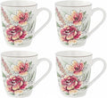 Lorren Home Trends Floral Rose Coffee Mug Set of 4, 12 Oz, Microwave and Dishwasher Safe, Bone China (PINK)