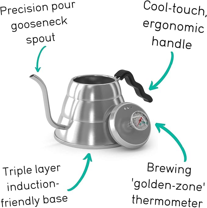 Coffee Gator Gooseneck Kettle 34oz Stainless Steel for Pour Over and Coffee Scale 0.1 Precision with Timer