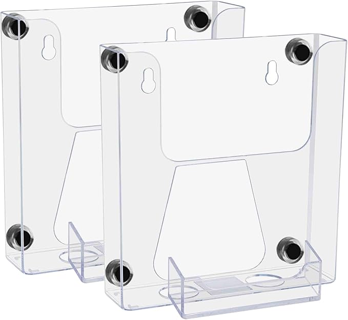 12 Pack Magnetic Brochure Holder for 6 Inch Booklets and 3.5" x 2" Cards Clear Plastic Metal Surface Mount Organizer for Medical Offices and Theme Parks by Marketing Holders