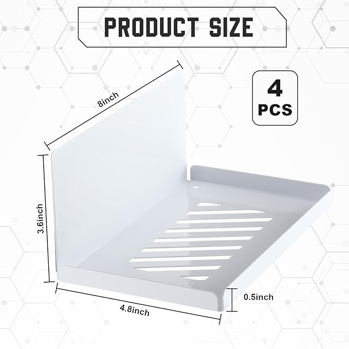 Therwen 4 Pack Magnetic Pegboard Shelves Wall Organizer Metal Pegboard Shelf Steel Tray Accessories Organizing Tools for Craft Home Kitchen(8 x 4.7 x 3.5 Inches,White)