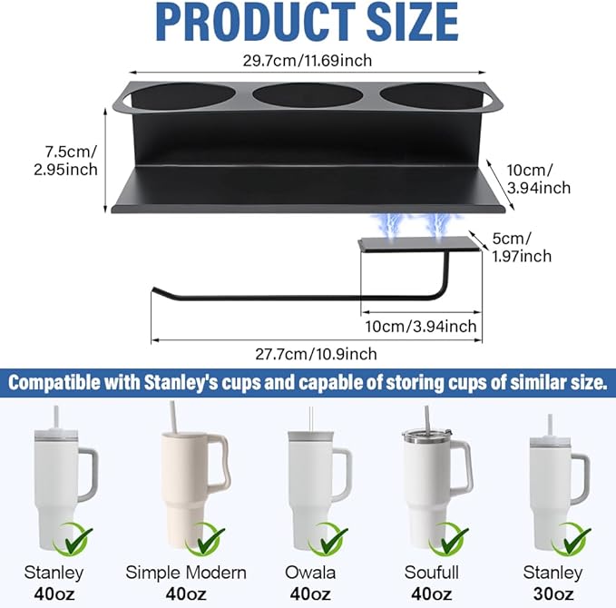 HONUTIGE 2 Pack Magnetic Stanley Cup Holder for Fridge, Water Bottle Organizer for Stanley 30&40 oz Tumbler, Strong Magnetic for Cup Organizer Holder, Cups Storage Rack for Kitchen Cabinets