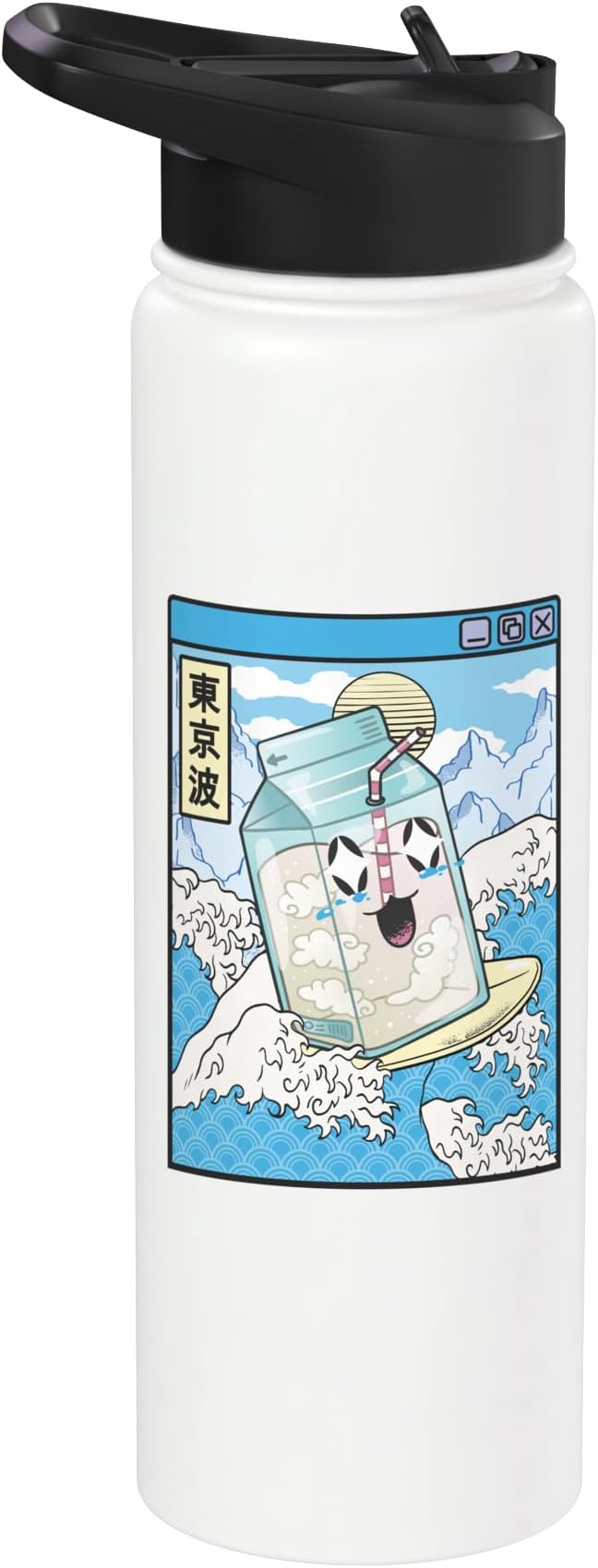 Milk Carton Surfing Great Waves Anime Kawaii Aesthetic Stainless Steel Insulated Water Bottle