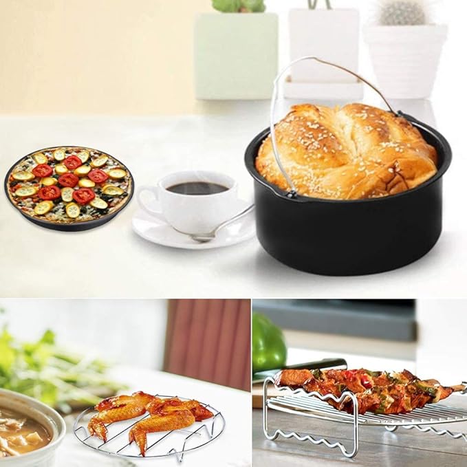 8 Inch Air Fryer Accessories Set of 10 for 3.5Qt-5.8Qt Phillips Nuwave Gowise Gourmia Ninja Dash Air Fryer, with Egg Bites Mold, Pizza Pan, Cake Barrel, Skewer Rack, Silicone Mat, Air Fryer Liners