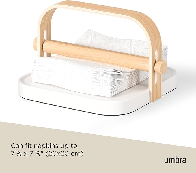 Umbra Bellwood Napkin Holder with Weight and Carrying Handle, White/Natural