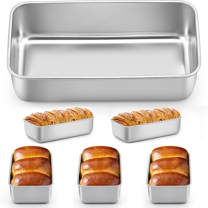 LIANYU 6 Pack Bread Loaf Pans for Baking 9x5 Inch, Meat Bread Baking Pans | Stainless Steel Loaf Tin for Homemade Banana Sandwich Sourdough, Dishwasher Safe, Heavy Duty, No Coating Non Toxic, Stackable