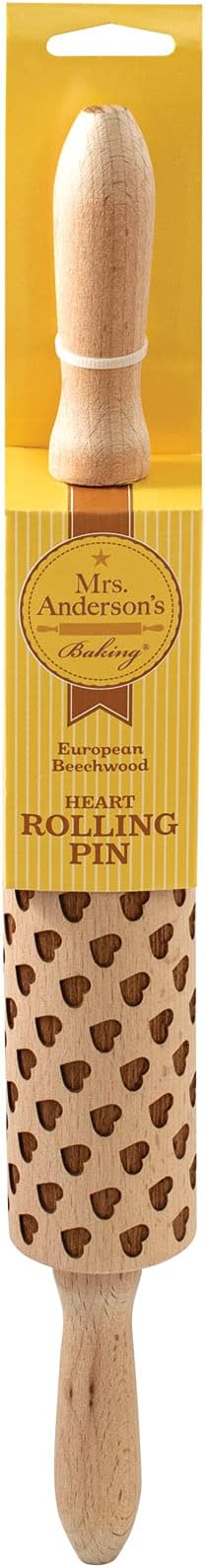 Mrs. Anderson’s Baking Embossing Rolling Pin, Heart Design, European Beechwood