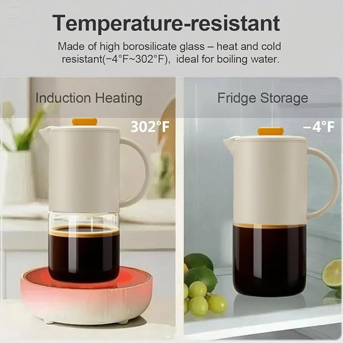 Delove Cold Brew Coffee Maker with Auto Spout – Shatterproof Plastic Shell, Wide Mouth Design – 62 oz (1.9 Quart) Iced Tea Glass Carafe with Removable Removable Mesh Filter (2, Beige)