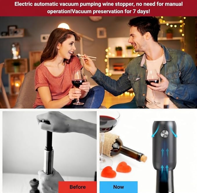 Rechargeable Electric Wine Opener Set - Includes Foil Cutter, Wine Aerator Dispenser, Electric Vacuum Stopper, Bamboo Charcuterie Board and Knives Set - Luxury Packaging for a Special Occasion