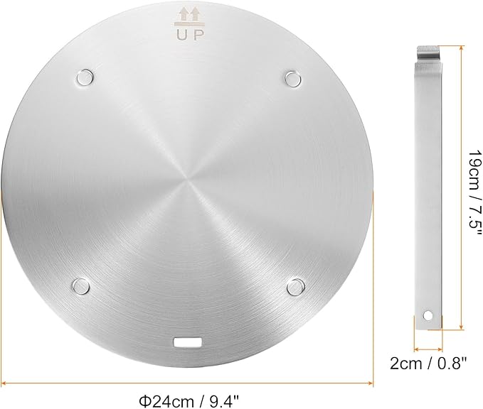 uxcell Heat Diffuser Plate for Gas Stove 9.4 Inch Round Heat Conduction Induction Adapter Plate with Removable Handle Cookware Protector for Cookware Heat Cooking Unfreeze, Silver Tone