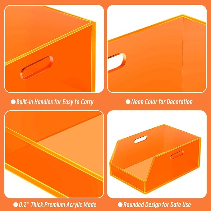 Gelite Stackable Storage Bins Open Front Organizer Bins with Handles Acrylic Storage Container for Pantry Kitchen Cabinet Bathroom Closet Office Organization, 15.4x11.4x6.7'', Neon Orange