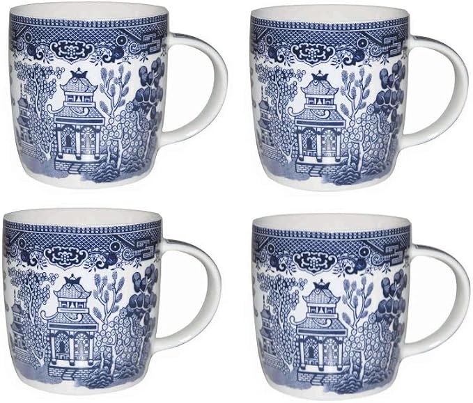 Churchill Blue Willow Mugs 11 oz, Set Of 4