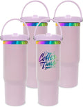 30 oz Tumbler Bulk with Handle and Straw, Vacuum Insulated Tumblers with Flip Straw and Top Handle, Leakproof Powder Coated Tumbler, Stainless Steel Travel Mug for Coffee (Purple, 4 Pack)