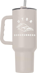 Logo Brands NCAA UTSA Roadrunners Sand 40 oz Tumbler with Handle - Stylish Everyday Use Powder Coated-Stainless Steel with Straw- Keeps Cold For Hours