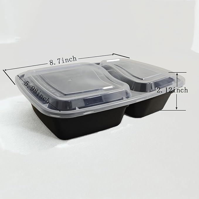 100pc 28 Oz 2-Grid Meal Prep Containers Disposable, Plastic to go food containers With Lid, Take Out food Containers Disposable, Reusable Food Storage Containers,Microwave Freezer Dishwasher Safe