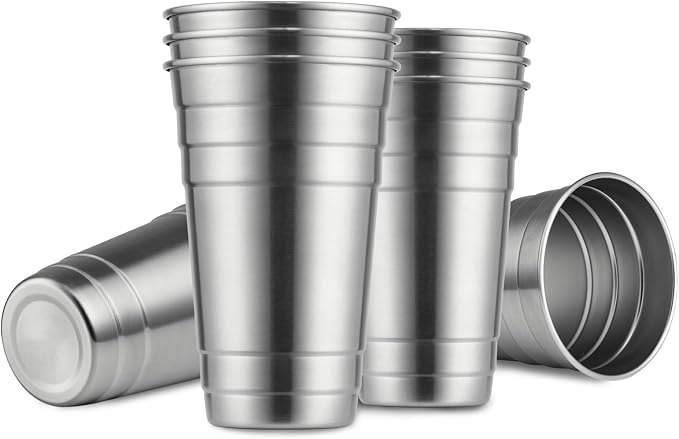 MEWAY Premium Stainless Steel Cups 24 oz Pint Cup Tumbler (8 Pack) - Premium Metal Cups - Stackable Durable Cup，Chilling Beer Glasses, for Travel, Outdoor, Camping, Everyday