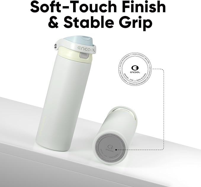 ENCOOL Leakproof Insulated Water Bottle with Straw Dual-Sip Water Bottle Bag-Safe Design for Work, Commute & Gym – Keeps Drinks Cold All Day, 40 oz, Cloud-Hill White