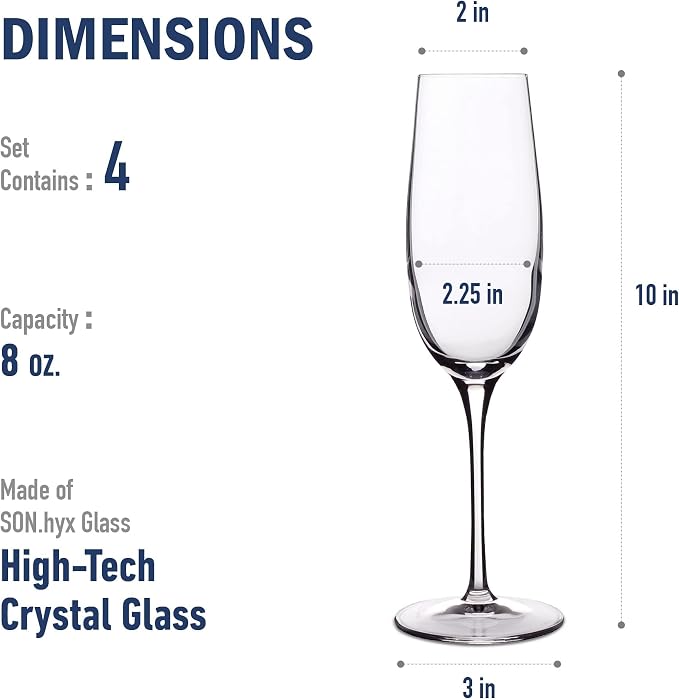Luigi Bormioli Crescendo Champagne Flutes - Clear, 8.25 Oz, Set of 4