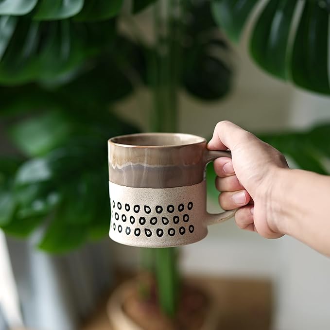 Bosmarlin Ceramic Coffee Mug Set of 4, 19 Oz, Coffee Cups with Big Handle, Microwave Safe, Unique Reactive Glaze (Multicolor)