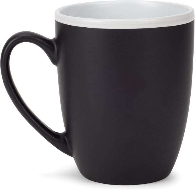 Elanze Designs Solid Color Black White Interior 16 ounce Matte Ceramic Mugs Matching Set of 4