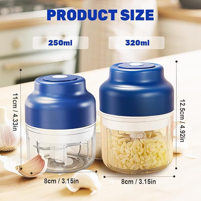Electric Mini Garlic Chopper Set, 2026 New Small Garlic Chopper Mincer, Electric Food Chopper Tool, USB Rechargeable, Wireless Veggie Grinder, for Mashing Onion, Garlic, Chili, Ginger (Purple, 320ml)