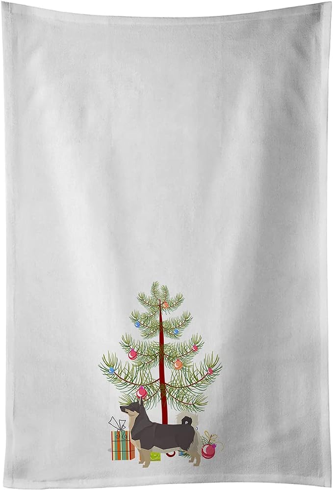Caroline's Treasures CK3566WTKT Swedish Vallhund Christmas Tree White Kitchen Towel Set of 2 Dish Towels Decorative Bathroom Hand Towel for Hand, Face, Hair, Yoga, Tea, Dishcloth, 19 X 25, White