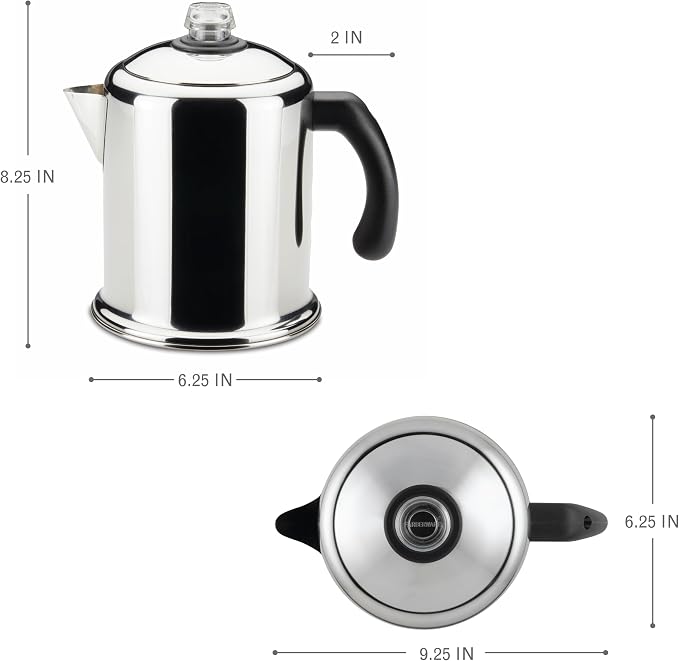 Farberware Classic Stainless Steel Yosemite Percolator Coffee Pot, 8-Cup, Stainless Steel