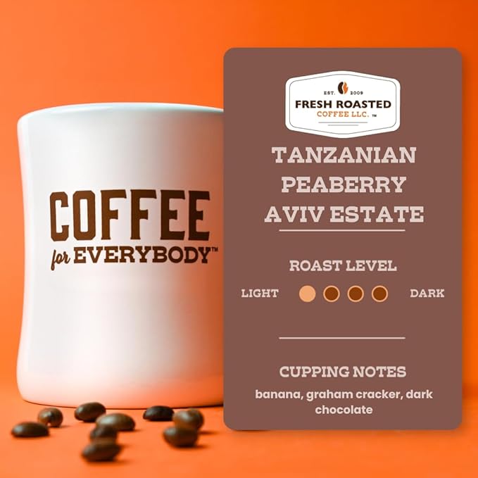 Fresh Roasted Coffee, Tanzanian Peaberry Whole Bean Coffee, Light Roast, Kosher, 2 lb (32 oz)