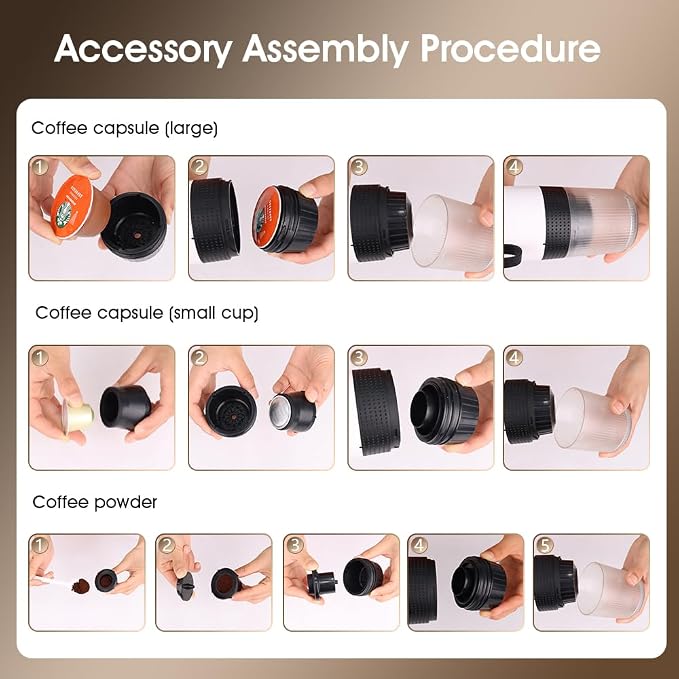 Portable Espresso Maker, 20 Bar Pressure Small Coffee Machine, Rechargeable Battery Operated Mini Coffee Maker for Pods or Grounds, Includes Car Charger, for Hot & Iced Coffee (White)
