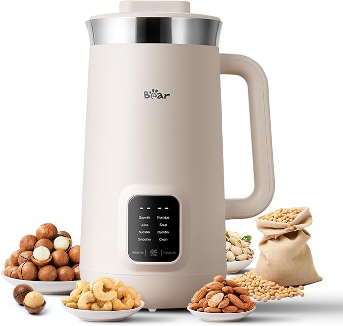 Bear 8 in 1 Nut Milk Maker Machine, 40oz/1.2L Soy Milk Maker with Self Clean/12H Delay/6H Keep Warm, One Touch Almond Milk Maker for Homemade Oat, Soup, Juice, Plant Based and Non Dairy Beverages