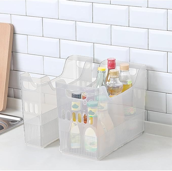 6 Pcs Plastic Freezer Organizer Bins with Wheel Tall Narrow Kitchen Organization Rolling Bins Storage for Cabinet, Bathroom, Under Sink, Office