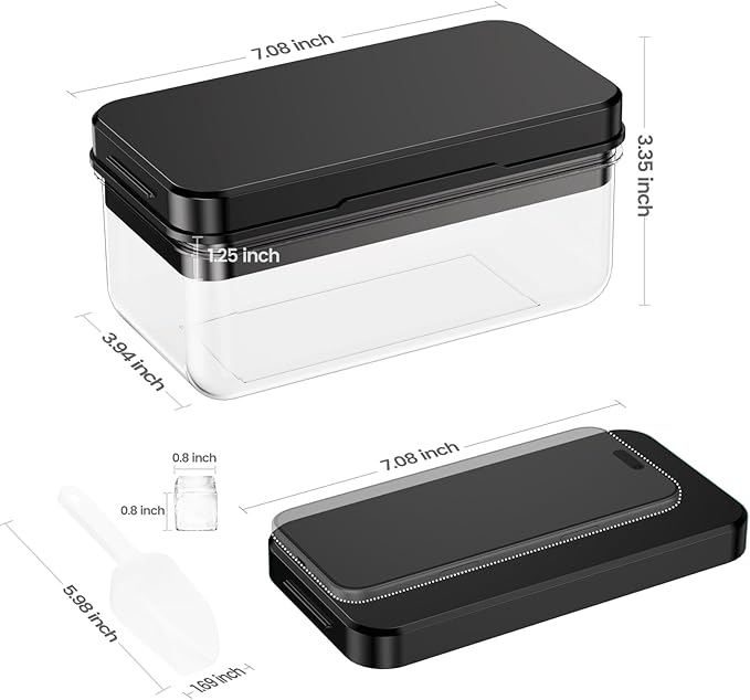 Ice Cube Tray with Lid and Bin, 28 pcs Ice Cubes Molds, Ice Trays for Freezer, Ice Cube Tray Mold, with 1 tray, Ice Freezer Container, Spill-Resistant Removable Lid & Ice Scoop, for Whiskey,Cocktail