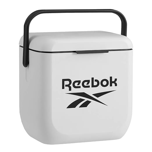 Reebok 8L Hard Cooler, Officially Licensed Portable Cooler Ice Chest with Handle, Holds 12 Cans, 12-Hour Ice Retention,White
