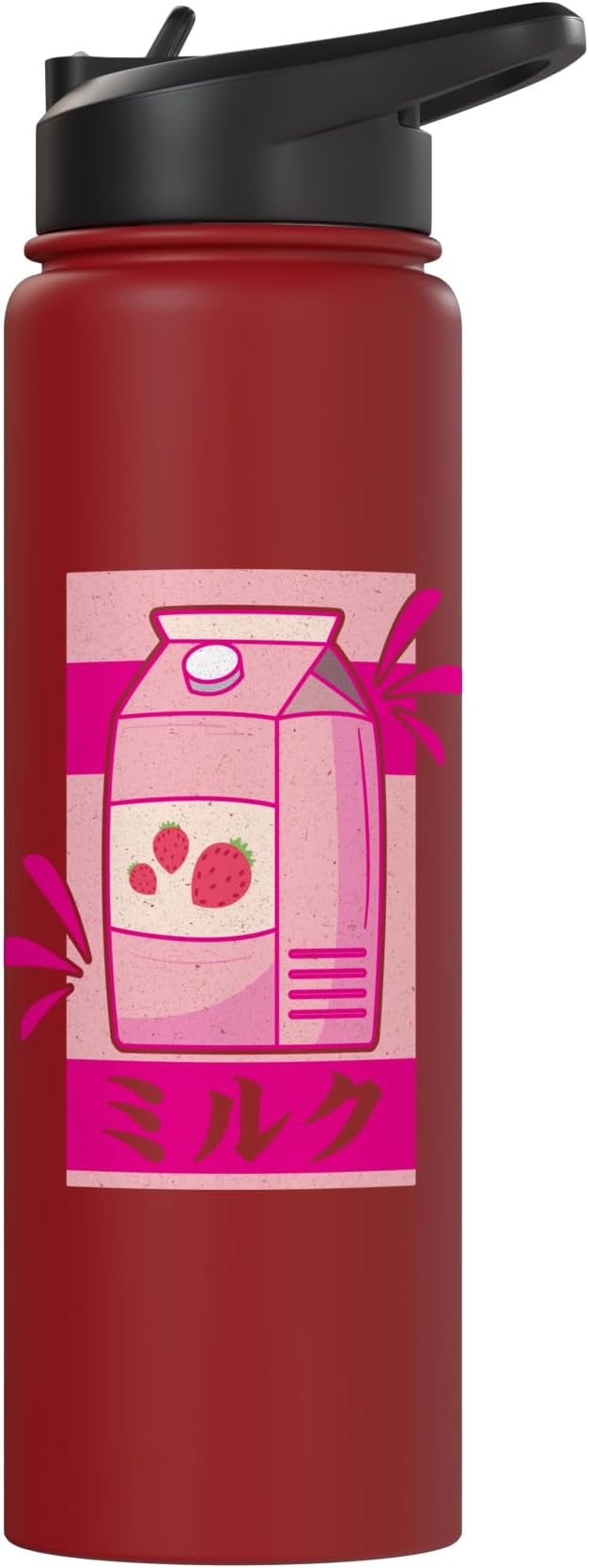 Kawaii Japanese Pink Retro 90s Strawberry Milk Carton Stainless Steel Insulated Water Bottle