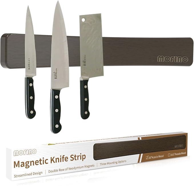 Magnetic Knife Holder for Wall,16.5 Inch Acacia Wood Magnetic Knife Strip for Refrigerator,Double Sided Magnetic Knife Rack,No Drilling