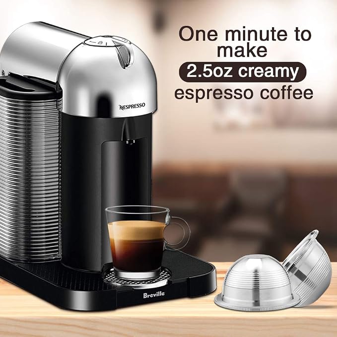 CAPMESSO Stainless Steel Reusable Coffee Capsule: Metal Refillable Coffee Pod Brewing Espresso - Compatible with Nespresso Vertuoline GCA1/ENV135/ENV150/BNV420 (2.4OZ-Double Espresso Cup(Small)