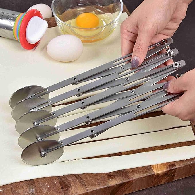 7 Wheel Stainless Steel Pizza Knife Wheel Cutter Adjustable Dough Divider, Silver - Durable Food Grade Material, Even Cutting, Ideal for Baking Pizza and Pastry (7 wheel)
