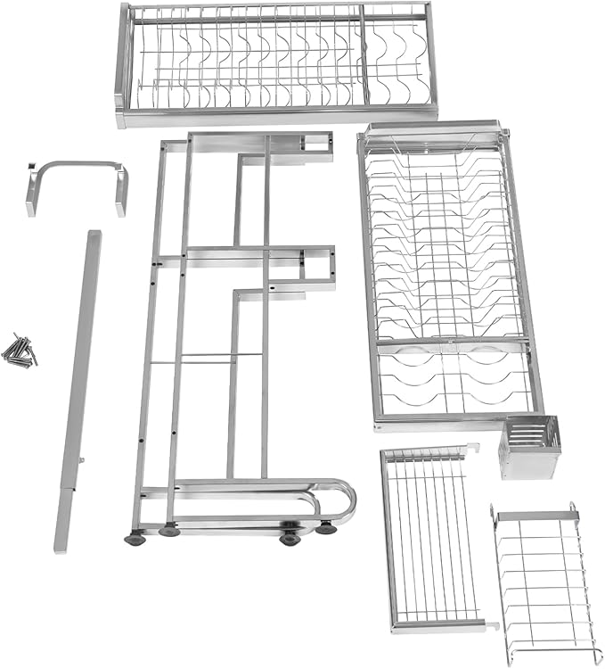 Over The Sink Dish Drying Rack 2 Tiers 11.42 x 30.12In Retractable Design Dish Drainers Drying Rack, Large Dish Rack for Home Kitchens