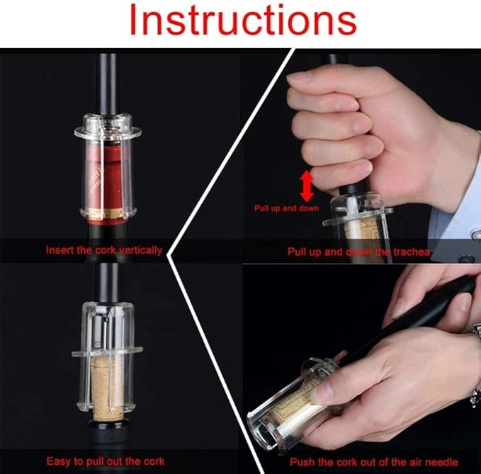 qiuqiu Bottle Opener, Air Pressure Wine Opener Set with Wine Pourer, Foil Cutter and Vacuum Stopper,Handheld Portable Cork Remover Pump for Home Resturant Bar