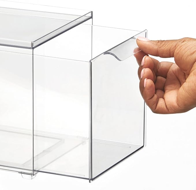 mDesign Plastic Bathroom Organizer Bin w/Pull Out Drawer - Slim Stackable Storage Container for Bathroom Accessories - Perfect for Organizing Bathroom Cabinet - Lumiere Collection - 2 Pack - Clear