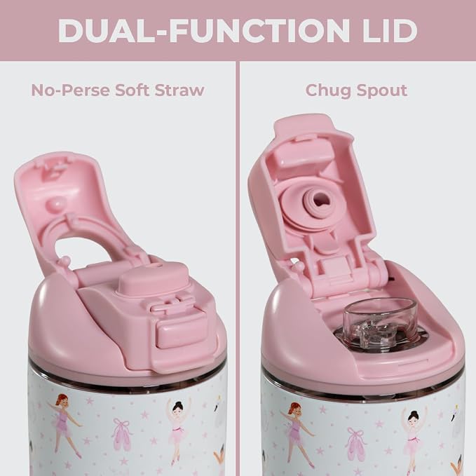 HydroJug Ease2o 14oz Kids Water Bottle with Straw & Chug Lid, Ballerina