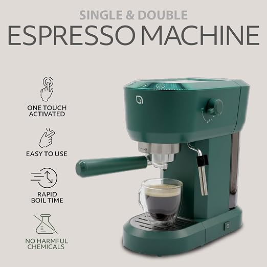 WILLOW Eco Series Espresso Machine 15 Bar with Milk Frother Steam Wand, Built-In Tamper & Hot Water Dispenser, 1350W Espresso Coffee Maker with 40oz Removable Water Tank for Cappuccino, Latte - GREEN