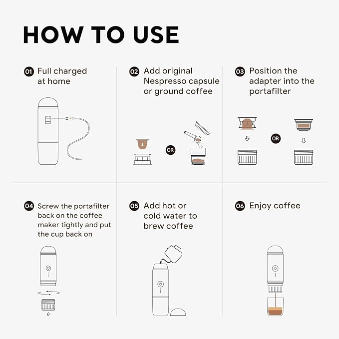i Cafilas Portable Electric Espresso Coffee Maker Electric Coffee Machine Compatible with NS Capsules and Coffee grounds for Camping, Travel, Home【Heating version】