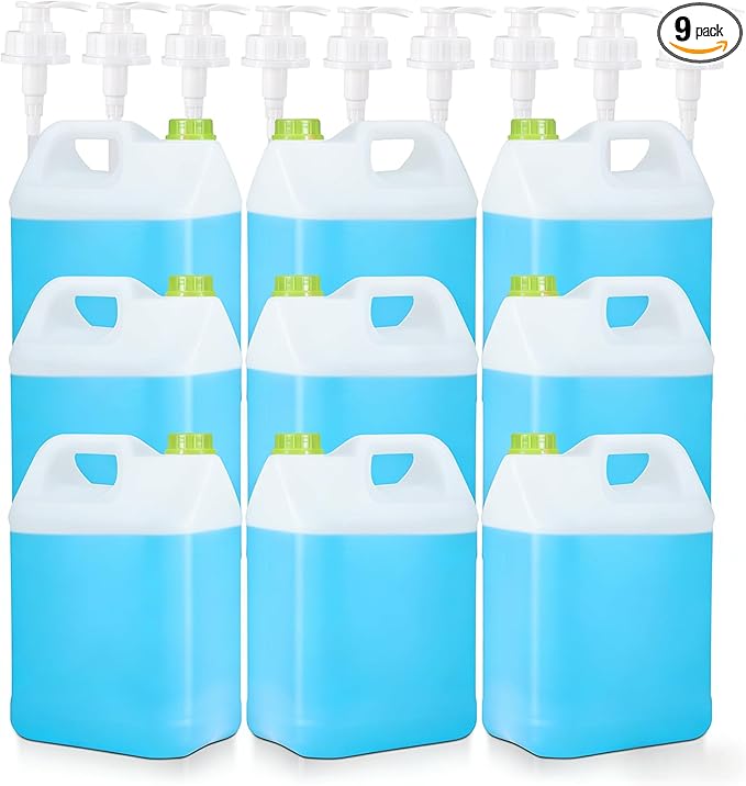 9 Pack 2.5 Gal Plastic F-Style Jug, Plastic Water Jug Heavy-Duty HDPE Storage Container for Oil, Sauces, Soaps, Detergents, Honey Liquids with Screw-On Cap and Pump Lid （Translucent