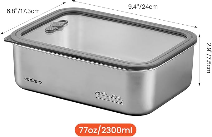 77oz/2300ml Stainless Steel Food Containers,Stainless Steel Containers with Lids,Snack Containers,Lunch Box,Easy Clean,Airtight&Leakproof for Kitchen Storage,Dishwasher Safe,BPA-Free