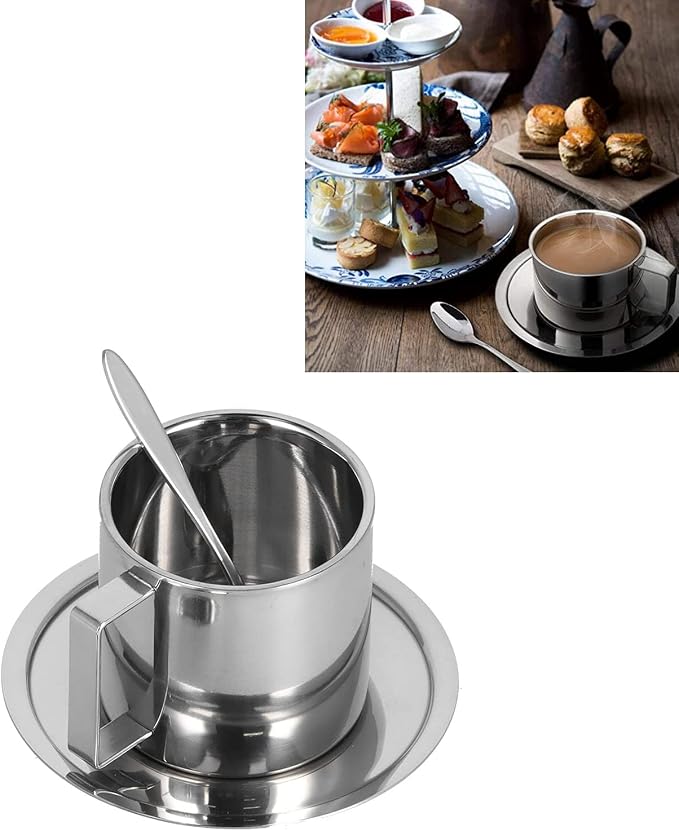 Coffee Cup Set,3PCS/Set Insulated Stainless Steel Double Walled Mugs Milk Tea Cup with Spoon Set(280ml)