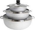 IMUSA Colombian 3 Piece Caldero Set with Glass Lids, Cast Aluminum Dutch Oven Pots, 1.5Qt 3.5Qt and 7Qt Traditional Hispanic Cookware for Rice, Beans, Soups, Stews, and Braised Meals