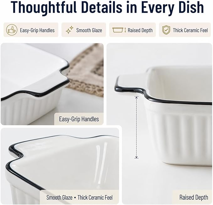 6 Pcs Ceramic Baking Dish, 12 Oz Small Casserole Dish with Handle, Porcelain Bakeware Sets, 5 inch Rectangular Lasagna Pans, Baking Serving Dishes for Casserole, Cakes, Dishwasher Oven Safe