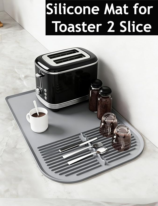 Silicone Toaster Countertop Mat for Kitchen, Crumb Tray for Under Toaster, Catch Crumbs & Spills Protect Countertops, Easy to Clean (Gray)