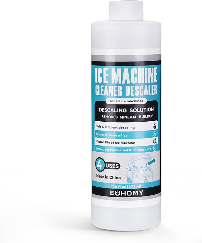 EUHOMY Countertop Ice Maker Machine with Handle, 26lbs in 24Hrs, 9 Ice Cubes Ready in 6 Mins with 16 Fl OZ Ice Machine Cleaner Descaler (4 Uses Per Bottle)