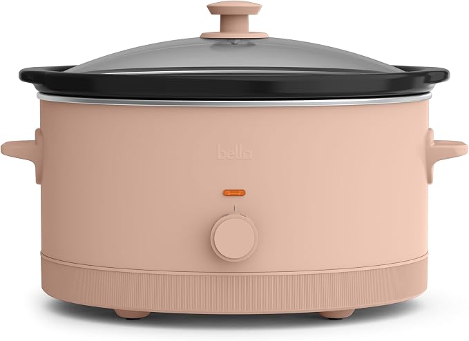 bella 6.0 Qt Manual Slow Cooker, Ceramic Nonstick Coating, 3 Temperature Settings, Dishwasher Safe Stoneware Pot and Tempered Glass Lid, Cool Touch Handles & Tangle Free Cord Wrap, Blossom